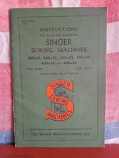Singer Manuale Istruzioni Macchina Da Cucire 1914/1948 Made Usa Lingua Originale