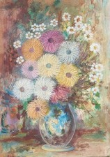 Pietro Augusto Cassina ( Torino 1913 - 1999 ) Vaso di fiori,  olio su masonite  