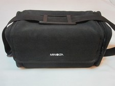 Borsa a tracolla imbottita vintage per videocamera Minolta (nero/blu | 13,5" x 7")