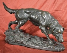 Sculpure Scultura in Gesso Bronzato "CANE DA CACCIA IN POSIZIONE DI PUNTA" 1800