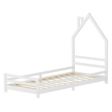 Letto casetta bambini per cameretta 90x200 cm bianco in legno con rete a doghe