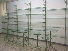 SCAFFALATURA scaffale in FERRO BATTUTO e VETRO colore verde oliva sfumato oro