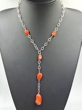 collana donna vero corallo rosso di Sardegna naturale e argento 925 Oro Bianco 