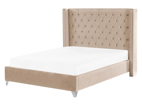 Letto imbottito tessuto beige