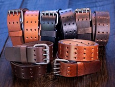 Cintura uomo full grain tripla punta tre fori PESANTE spessa pelle tinta unita MADE IN USA