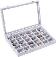 Porta Orecchini Espositore Gioielli in Velluto Grigio Con 30 Slots E Coperchio T