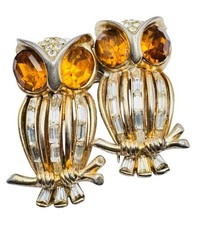 Spilla gufi strass duetto Coro vintage clip pelliccia