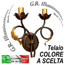 APPLIQUE IN FERRO BATTUTO 2 L. LAMPADA DA PARETE AVORIO O BRUNITO CUCINA Tanita