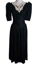 Vintage 80s Gunne Sax By Jessica McClinton Lace Collar Black Velvet Dress Sz 4 ?