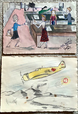 1947 n. 2 Disegni  matite ed acquarello umoristico da Diario degli anni '40