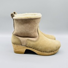 n. 6 stivali donna 9,5 marrone scamosciato shearling zoccoli foderati caviglia tacco legno invernali