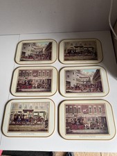 6 tovagliette vintage locande/pub inglesi diligenze melaminiche supporto sughero 