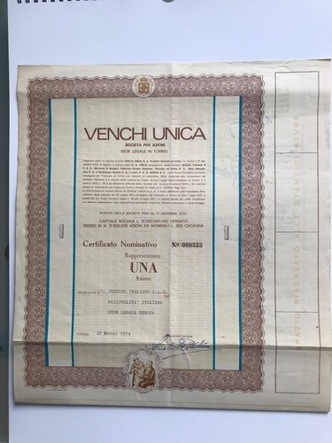 Certificato azionario venchi - azionario,
