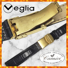 Cinturino pelle vera VEGLIA vintage Titanio Lam.Oro deployante sicurezza nero 16