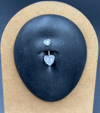 Piercing ombelico acciaio chirurgico Banana mm. 1,6 x 10 Cuori con Zirconi