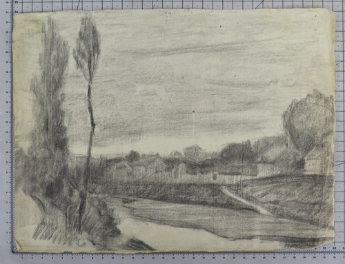 Paesaggio carboncino carta - carboncino, su