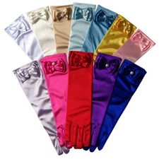 Guanti Principessa Frozen Elsa Anna Fantasiosa Ragazza Lungo Fiocco Di Satina Legato Costume Regno Unito 