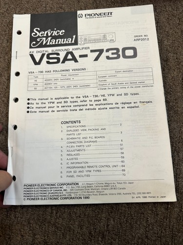 Pioneer vsa 730 service manual - pioneer,