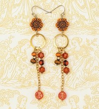 Orecchini lunghi placcati oro in vetro floreale cottagecore arancione zucca boema 