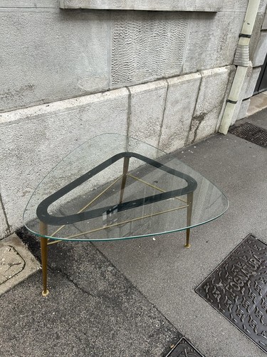Tavolino 50s ottone cristallo - ottone,
