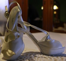 Sandali scarpe sposa RASO tacco plateau n.36 con Swarovski Maria Francesca Russo