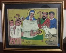  Dipinto a mano  su  Cartoncino  32 x 26   Nativita'    COPTA   anni 60