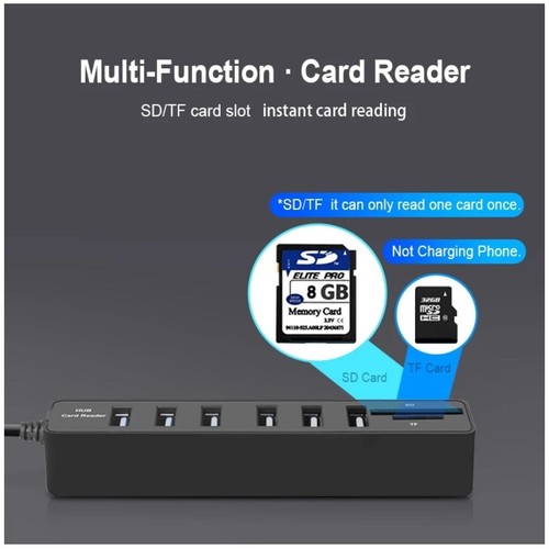 Hub usb card 6 porte - usb+sd/tf,