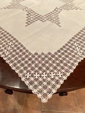 Antico centro tovaglietta Copritavolo lino ricamo a mano cm90x90