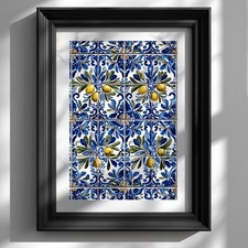 Stampa ramo d'ulivo blu bianco