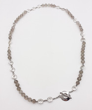 Collana quarzo fumè argento 925 diamanti brown ct 0,11 chiusura T gioiello donna