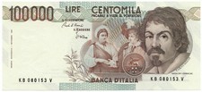 100000 LIRE BANCA D'ITALIA CARAVAGGIO I TIPO LETTERA B 28/10/1985 qFDS