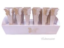 BOMBONIERA TORTA VASSOIO SCATOLINA CONO PORTACONFETTI BATTESIMO FARFALLA BEIGE