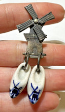 Vintage Delft Marchio Tedeschi Windmill Argento Pendente Porcellana Blu Scarpe