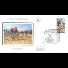 FDC soie - 100e course cycliste Paris Roubaix - 13/4/2002 Roubaix