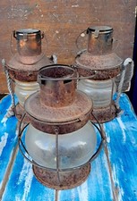 3 Lanterne Navali In Metallo Lampada Nautica Vetro Fresnel Vintage