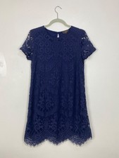 Abito Lipsy London blu navy pizzo all'uncinetto cambio UK 8 US 4 manica corta