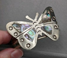 Bracciale Vintage Alpaca Farfalla Bracciale Abalone Paua Inserti Conchiglia