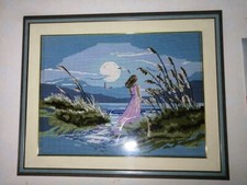 Quadro fatto a mano ricamo mezzo punto Canovaccio 85x68 con cornice