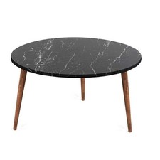 TABLE TAVOLINO TONDO DA CAFFÈ CON PIANO AD EFFETTO MARMO NERO DA 75 CM