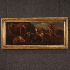 Dipinto olio su tela paesaggio animali al pascolo antico XVII secolo 600 quadro