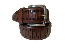 Stefano Corsini Cintura Pelle Fatta a Mano In Italia Ferramenta Argento Uomo 32