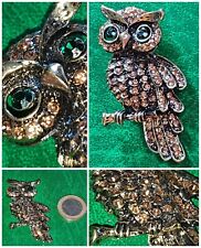 Spilla GUFO?broche sciarpa giacca STRASS pietre color oro anticato metallo