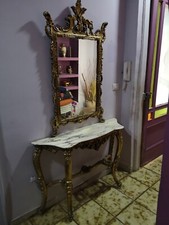 Consolle Dorata Con Specchio E Marmo