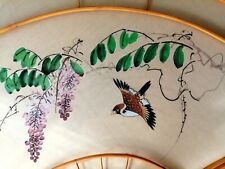 Ventaglio Gigante Da parete Vintage In Legno Bambù Dipinto a Mano su Tessuto