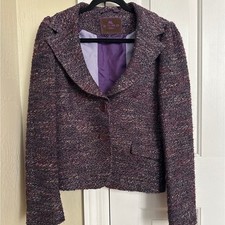 Giacca Etro Milano Blazer Viola Tweed Misto Lana Chiusura Due Bottoni