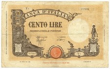 100 LIRE BARBETTI GRANDE B GIALLO TESTINA FASCIO 09/12/1942 qBB