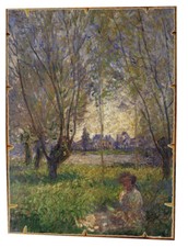 Stampa applicata a pannello MDF intagliato di Monet, Donna sul prato