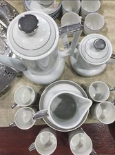 Servizio caffè da 6 Porcellana berry bianca bordi argento con zuccheriera -...