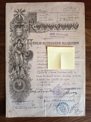 Ww1 foglio congedo - foglio, di