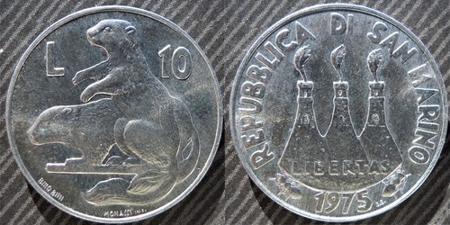 San marino 10 lire - 10, 1975